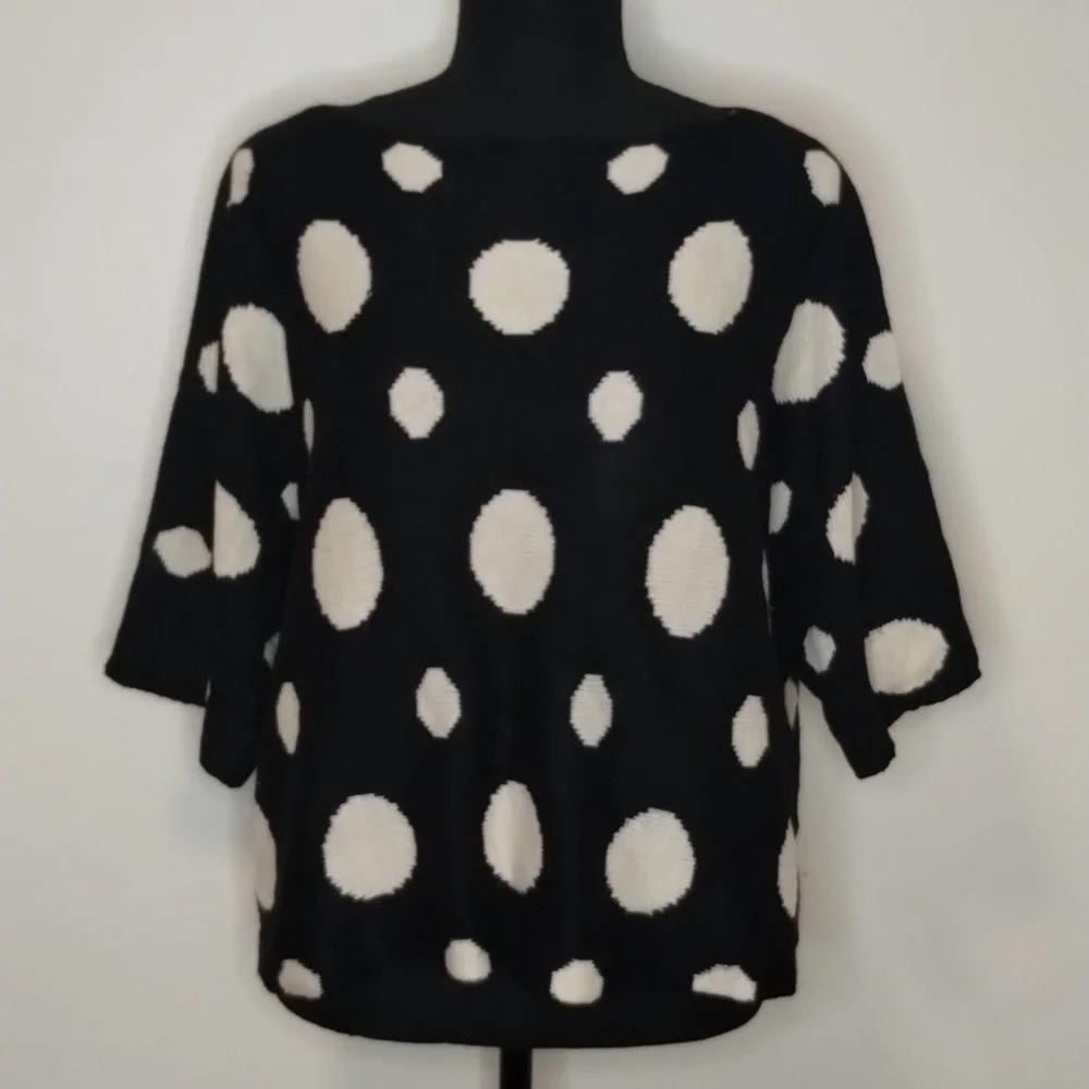 Leshop black white polkadot crop boatneck sweater Sz M/L